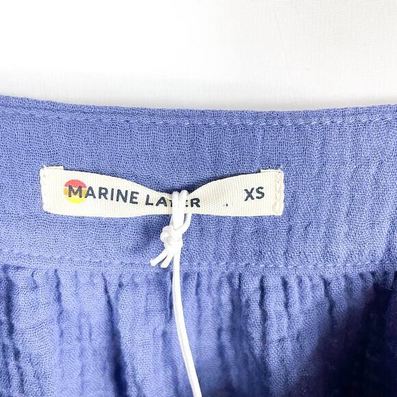 Marine Layer Annabella Square Neck Top Blue Marlin Crinkle Puff Sleeve Sz XS - Picture 6 of 8